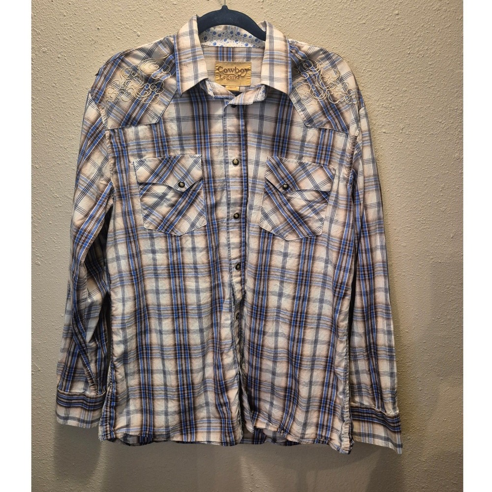 Cowboy Legend Men's Plaid Embroidered Long Sleeve Western Shirt Size L